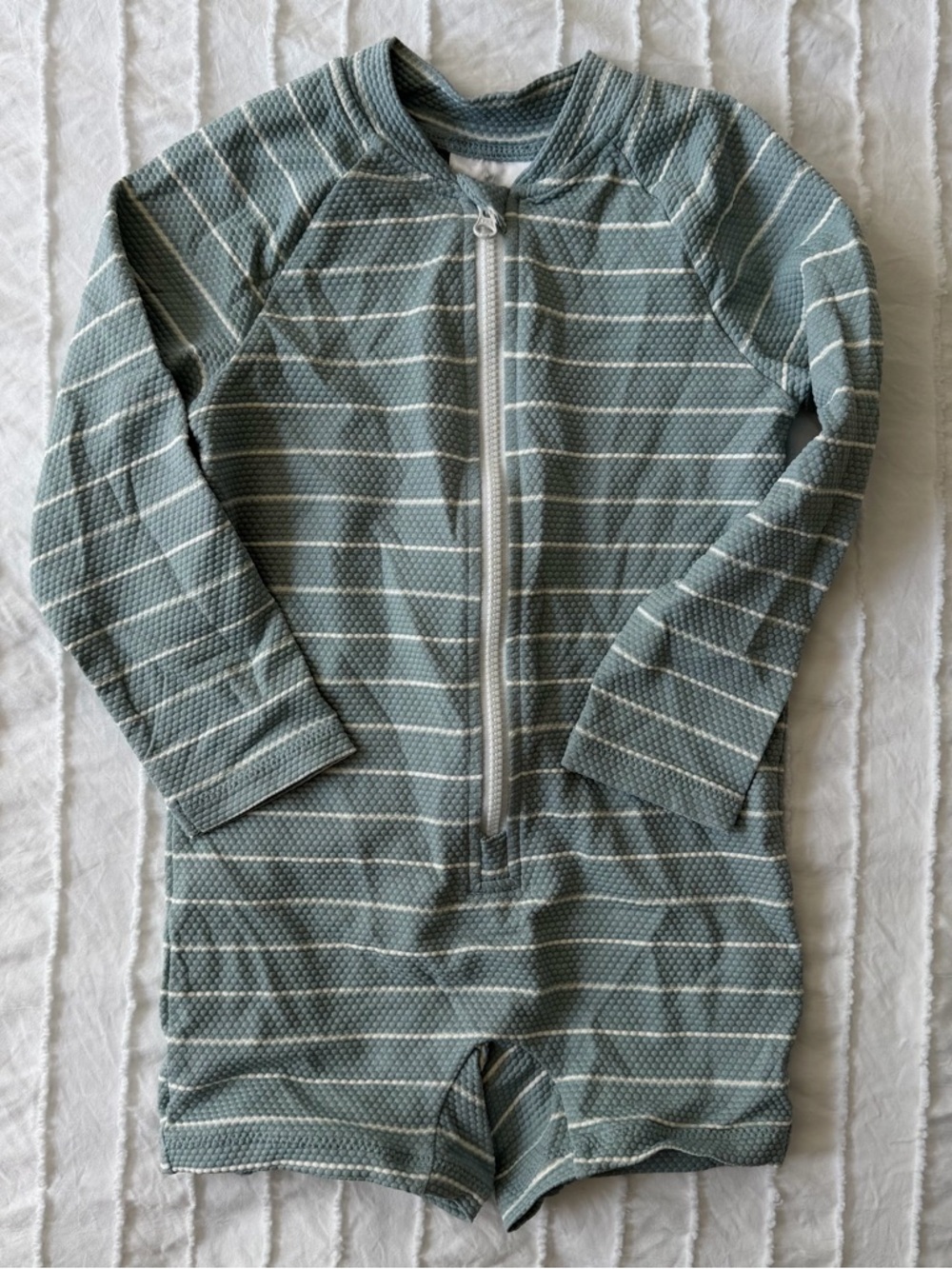 H&M Mint Green and White Striped Zip Front Unisex Swimsuit